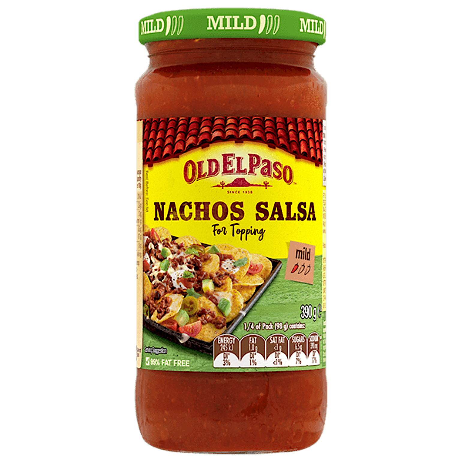 a glass jar of Old El Paso's mild nachos salsa for topping (390g)